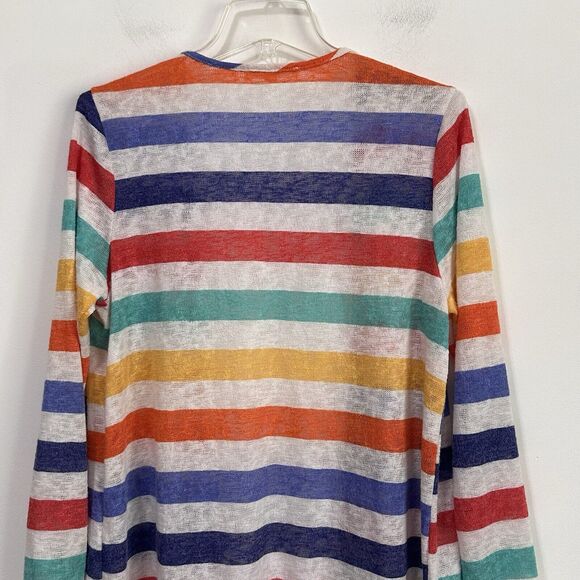 Andree By Unit Rainbow Stripe Cardigan M Open Breathable Long Sleeve Teacher Top - Picture 8 of 11